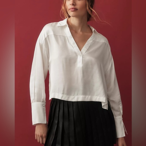 Anthropologie Maeve Silky Collared Popover Blouse - Picture 2 of 8